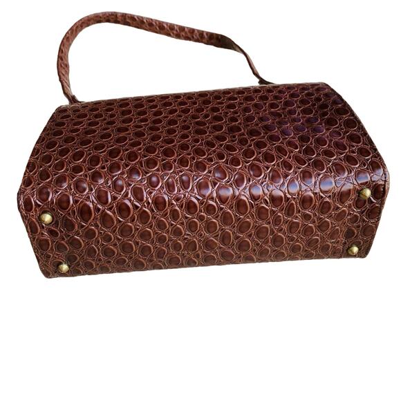 Vintage Lennox Moc Croc Purse Textured Leather Pocketbook Shoulderbag Brown Gold - Picture 6 of 12